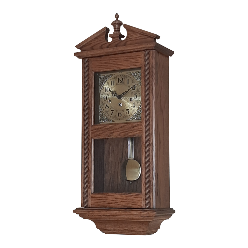 amish custom wall clock red oak wood